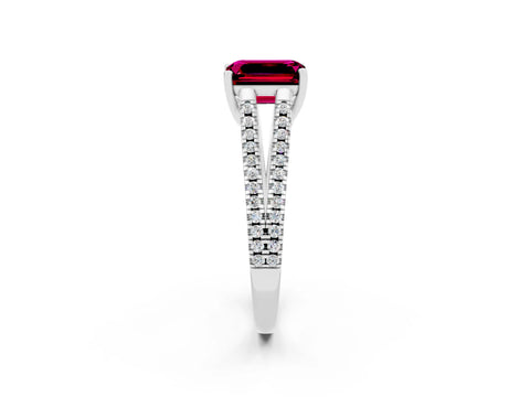 White gold Emerald Cut Garnet Solitaire Engagement Ring with Split Shank Pavé Band_2