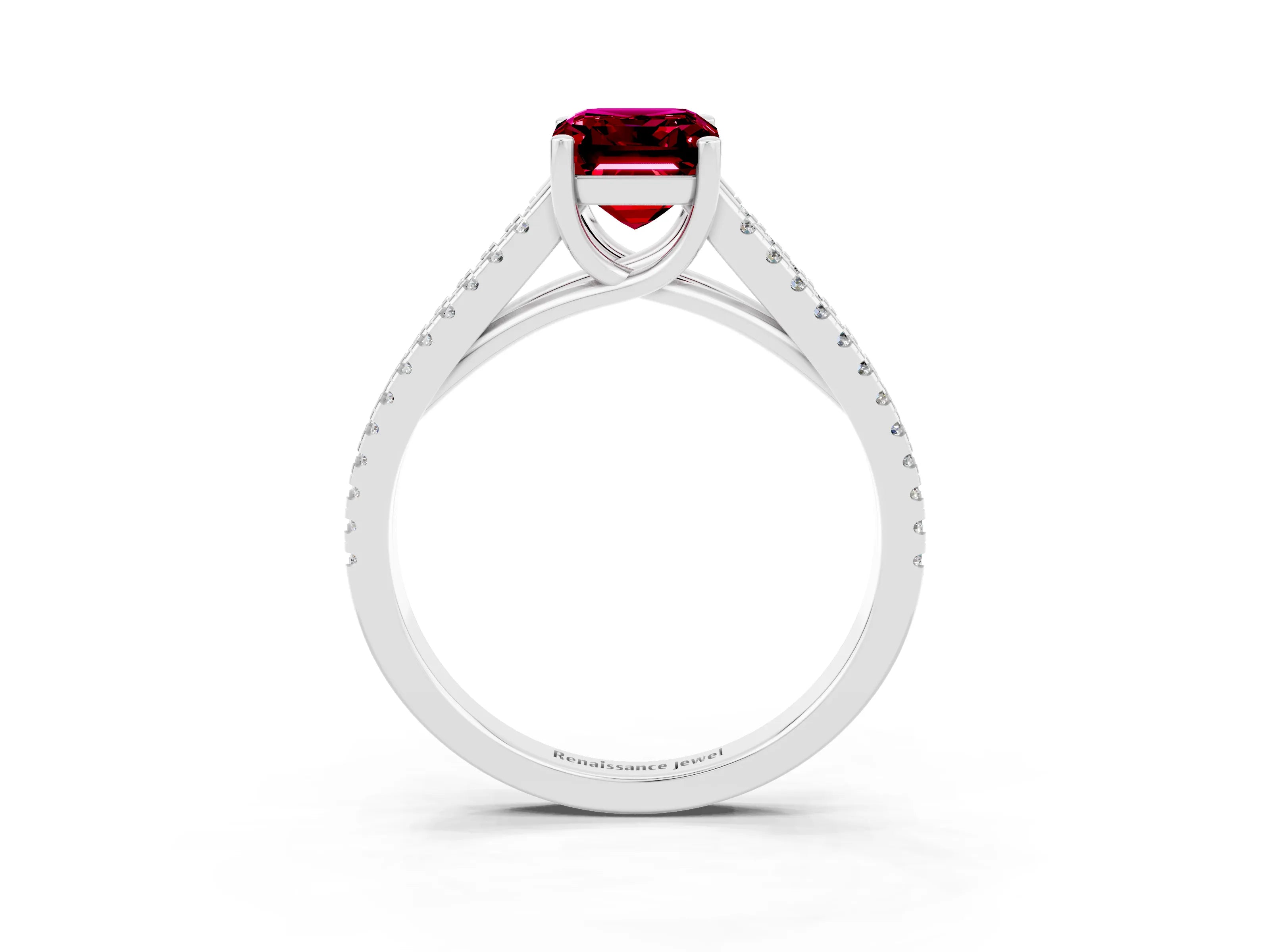 White gold Emerald Cut Garnet Solitaire Engagement Ring with Split Shank Pavé Band_3
