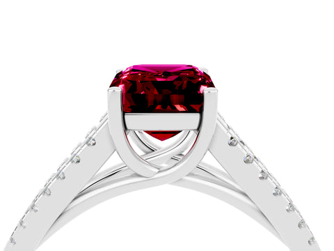 White gold Emerald Cut Garnet Solitaire Engagement Ring with Split Shank Pavé Band_4