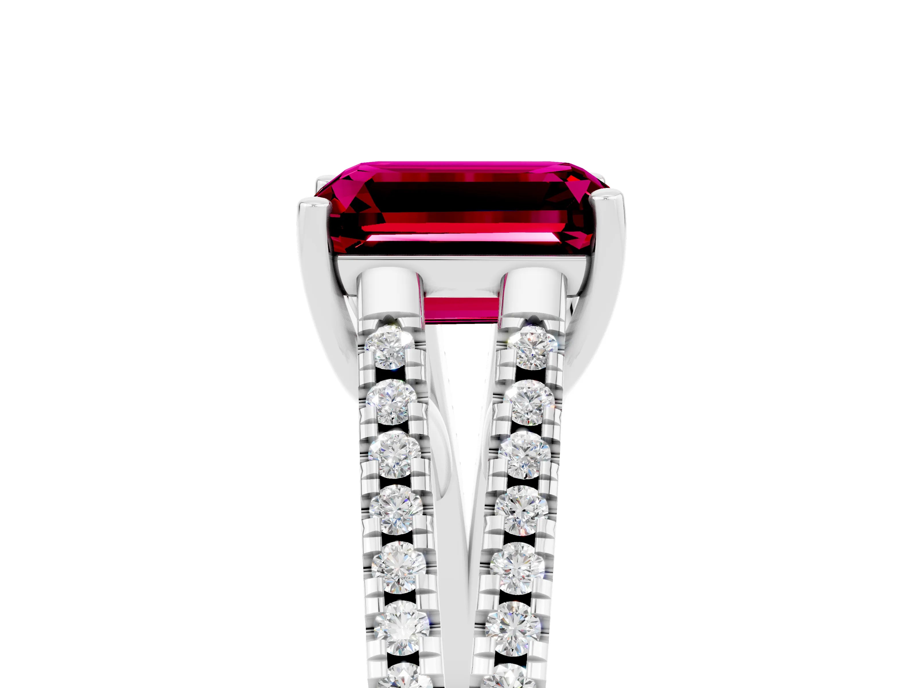 White gold Emerald Cut Garnet Solitaire Engagement Ring with Split Shank Pavé Band_5