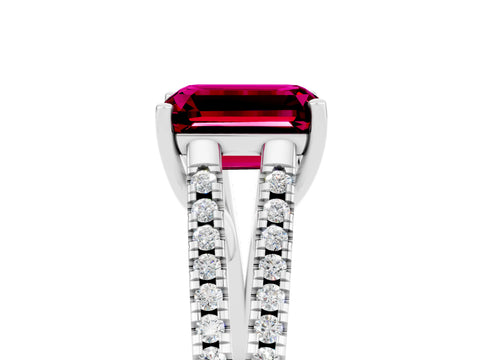 White gold Emerald Cut Garnet Solitaire Engagement Ring with Split Shank Pavé Band_5