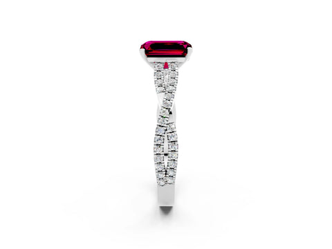 White gold Emerald Cut Garnet Solitaire Engagement Ring with Twisted Pavé Band and Four-Prong Setting_2