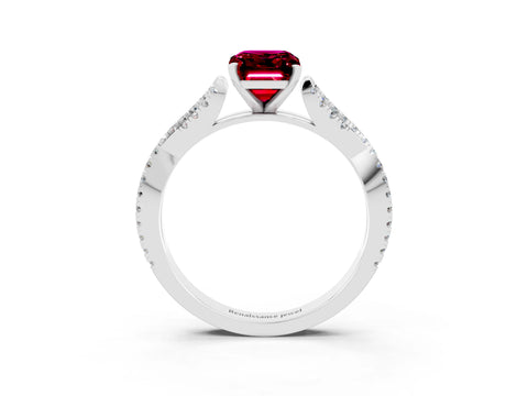 White gold Emerald Cut Garnet Solitaire Engagement Ring with Twisted Pavé Band and Four-Prong Setting_3