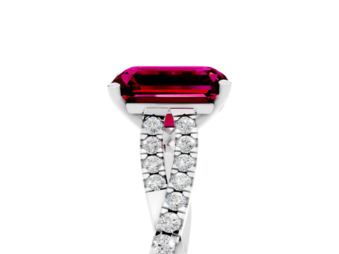 White gold Emerald Cut Garnet Solitaire Engagement Ring with Twisted Pavé Band and Four-Prong Setting_5