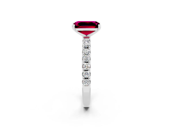 Silver Emerald Cut Garnet Solitaire Pavé Band with Four-Prong Setting