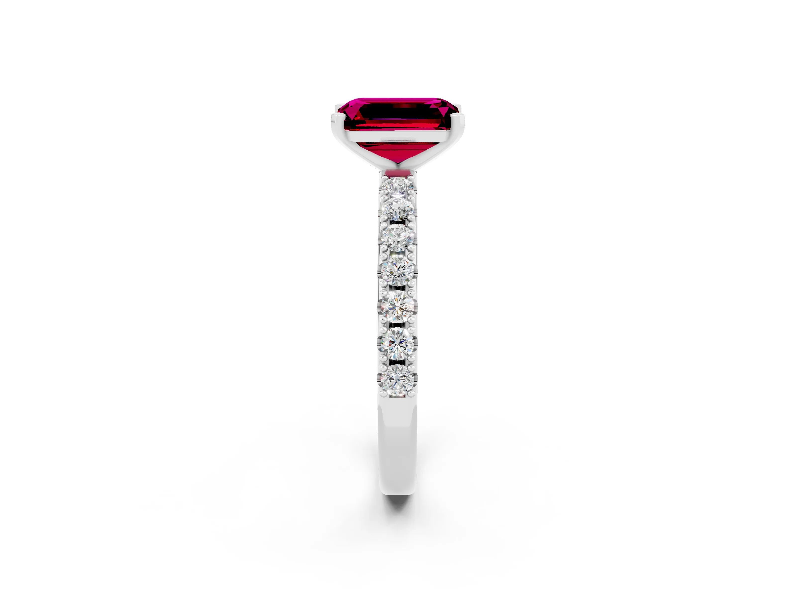 White gold Emerald Cut Garnet Solitaire Pavé Band with Four-Prong Setting_2