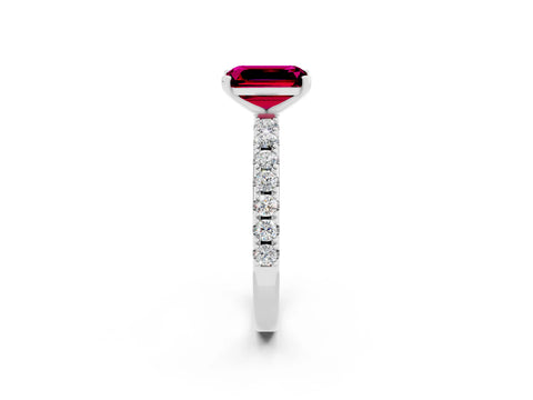 White gold Emerald Cut Garnet Solitaire Pavé Band with Four-Prong Setting_2