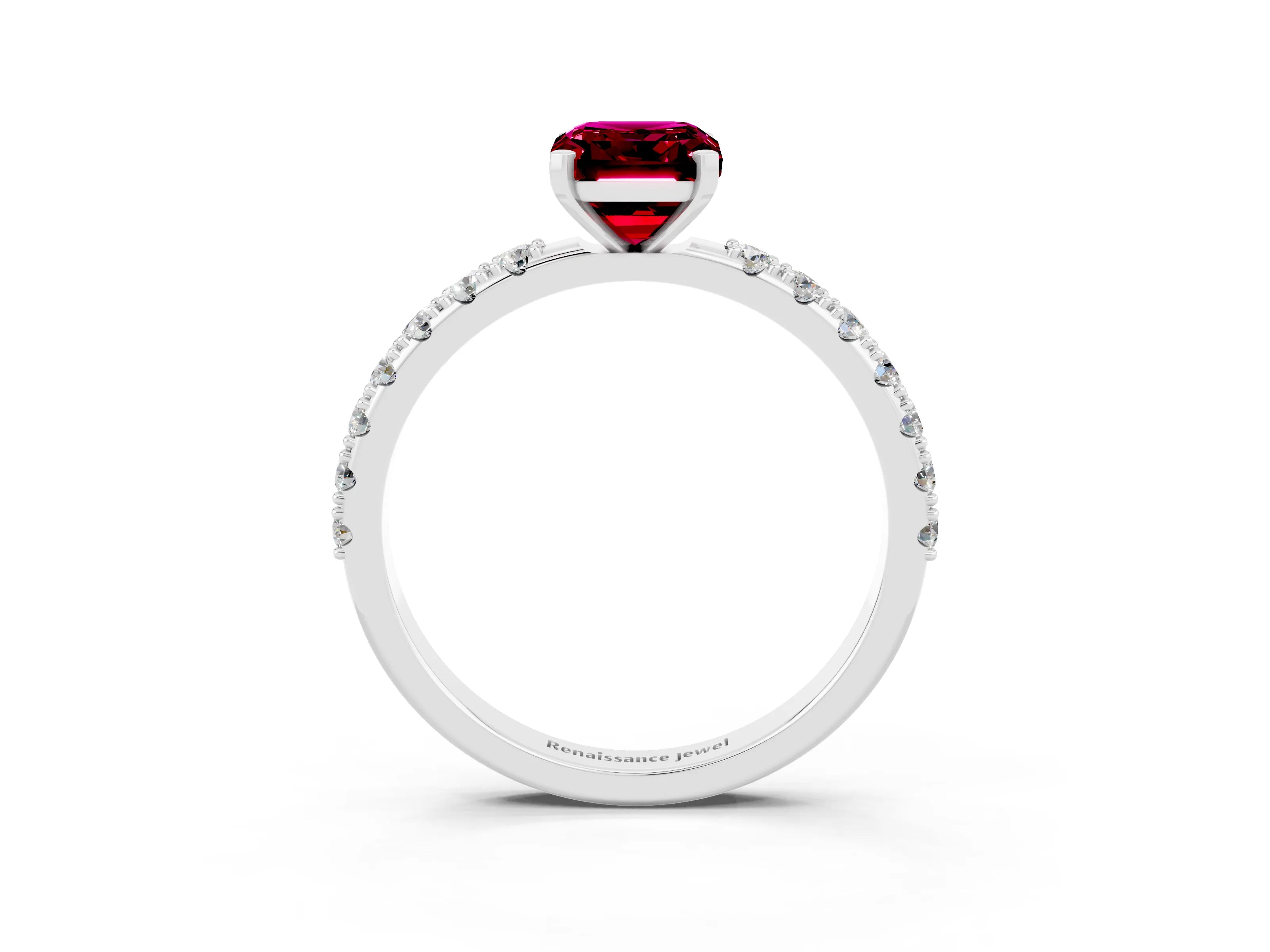 White gold Emerald Cut Garnet Solitaire Pavé Band with Four-Prong Setting_3