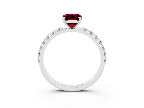 White gold Emerald Cut Garnet Solitaire Pavé Band with Four-Prong Setting_3