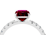 White gold Emerald Cut Garnet Solitaire Pavé Band with Four-Prong Setting_4