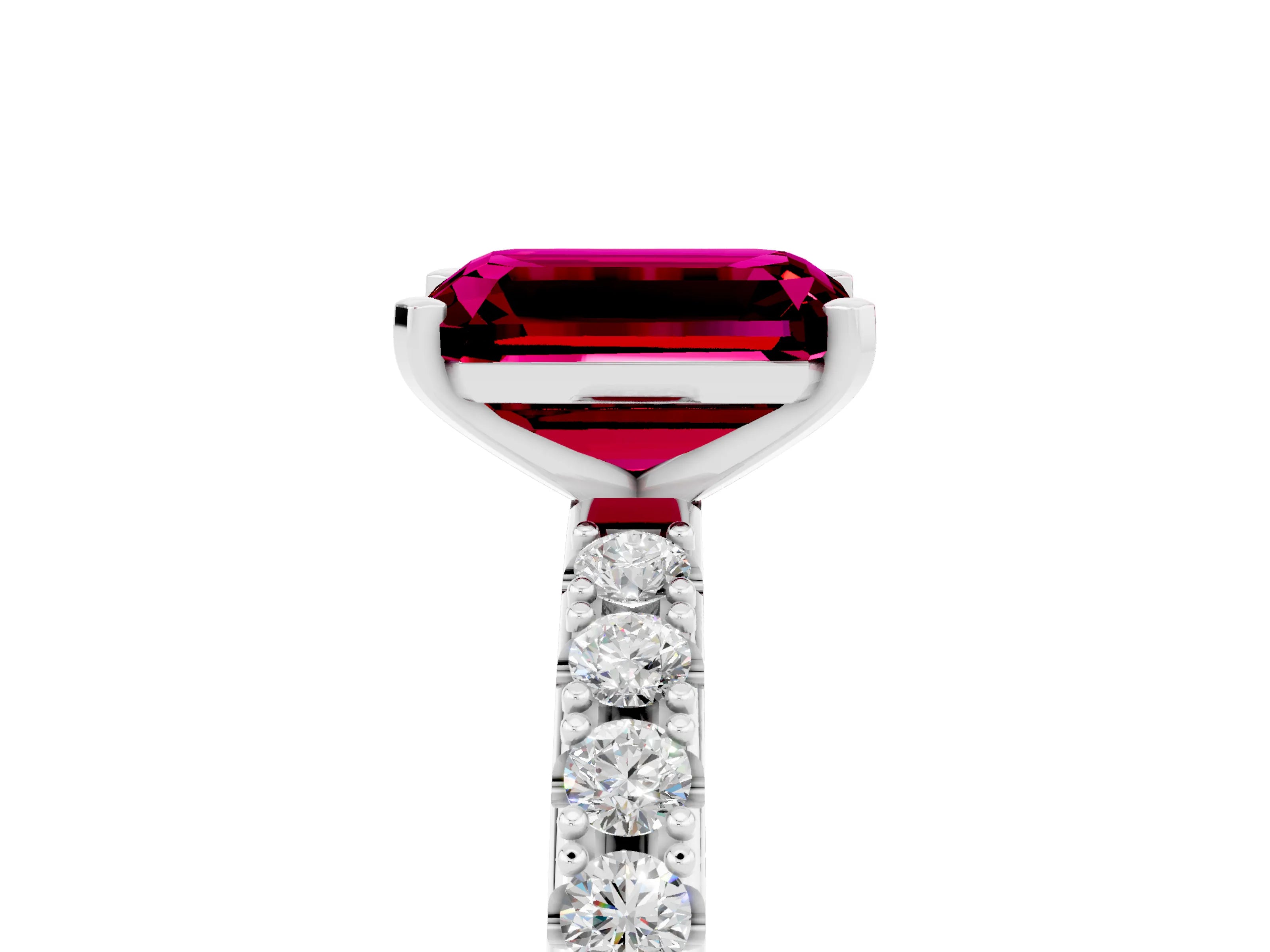 White gold Emerald Cut Garnet Solitaire Pavé Band with Four-Prong Setting_5