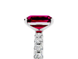 White gold Emerald Cut Garnet Solitaire Pavé Band with Four-Prong Setting_5