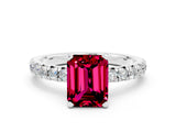 White gold Emerald Cut Garnet Solitaire Pavé Engagement Ring with Round Band and Prong Setting_12