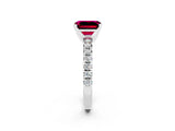 White gold Emerald Cut Garnet Solitaire Pavé Engagement Ring with Round Band and Prong Setting_14