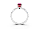 White gold Emerald Cut Garnet Solitaire Pavé Engagement Ring with Round Band and Prong Setting_15