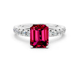 White gold Emerald Cut Garnet Solitaire Pavé Engagement Ring with Round Band and Prong Setting_60