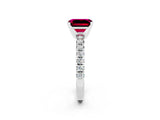 White gold Emerald Cut Garnet Solitaire Pavé Engagement Ring with Round Band and Prong Setting_62