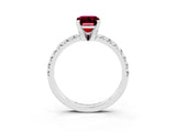 White gold Emerald Cut Garnet Solitaire Pavé Engagement Ring with Round Band and Prong Setting_63