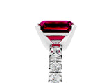 White gold Emerald Cut Garnet Solitaire Pavé Engagement Ring with Round Band and Prong Setting_65