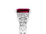 White gold Emerald Cut Garnet Solitaire Ring with Filigree Band and Four-Prong Setting_47