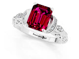 White gold Emerald Cut Garnet Solitaire Ring with Filigree Band and Four-Prong Setting_49