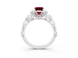 White gold Emerald Cut Garnet Solitaire Ring with Filigree Band and Four-Prong Setting_49