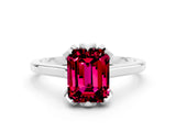 White gold Emerald Cut Garnet Solitaire Ring with Flower Prong Setting and Classic Band_13