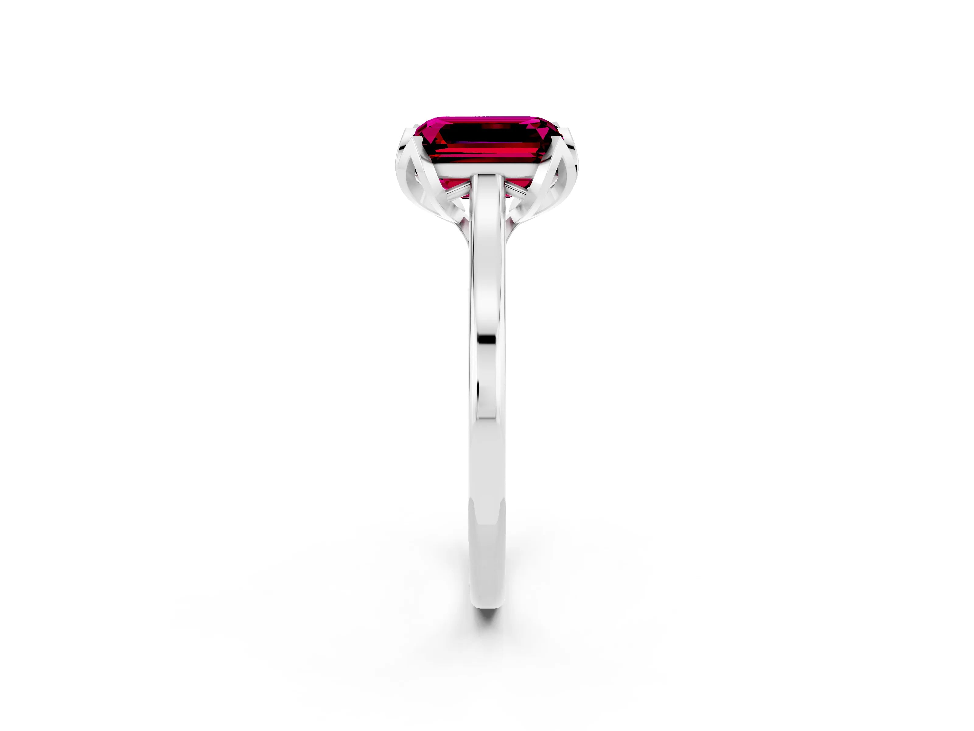 White gold Emerald Cut Garnet Solitaire Ring with Flower Prong Setting and Classic Band_14