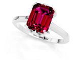 White gold Emerald Cut Garnet Solitaire Ring with Flower Prong Setting and Classic Band_14