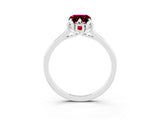 White gold Emerald Cut Garnet Solitaire Ring with Flower Prong Setting and Classic Band_16