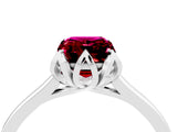 White gold Emerald Cut Garnet Solitaire Ring with Flower Prong Setting and Classic Band_17