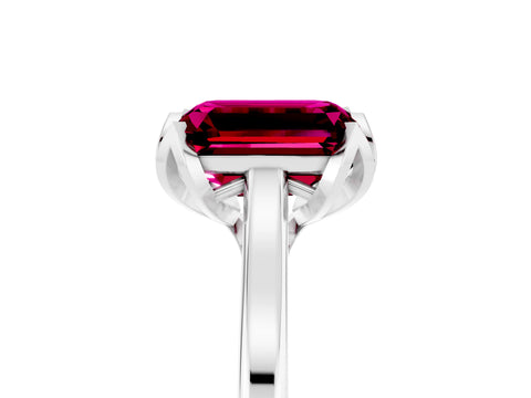 White gold Emerald Cut Garnet Solitaire Ring with Flower Prong Setting and Classic Band_17