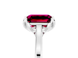 White gold Emerald Cut Garnet Solitaire Ring with Flower Prong Setting and Classic Band_18