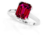 White gold Emerald Cut Garnet Solitaire Ring with Flower Prong Setting and Classic Band_51