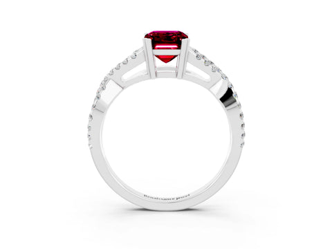 White gold Emerald Cut Garnet Solitaire Ring with Four-Prong Setting and Twisted Pavé Band_3