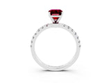 White gold Emerald Cut Garnet Solitaire Ring with Pavé Accents and Four-Prong Setting_3