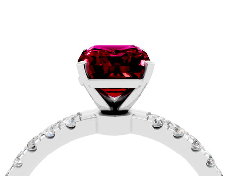 White gold Emerald Cut Garnet Solitaire Ring with Pavé Accents and Four-Prong Setting_4
