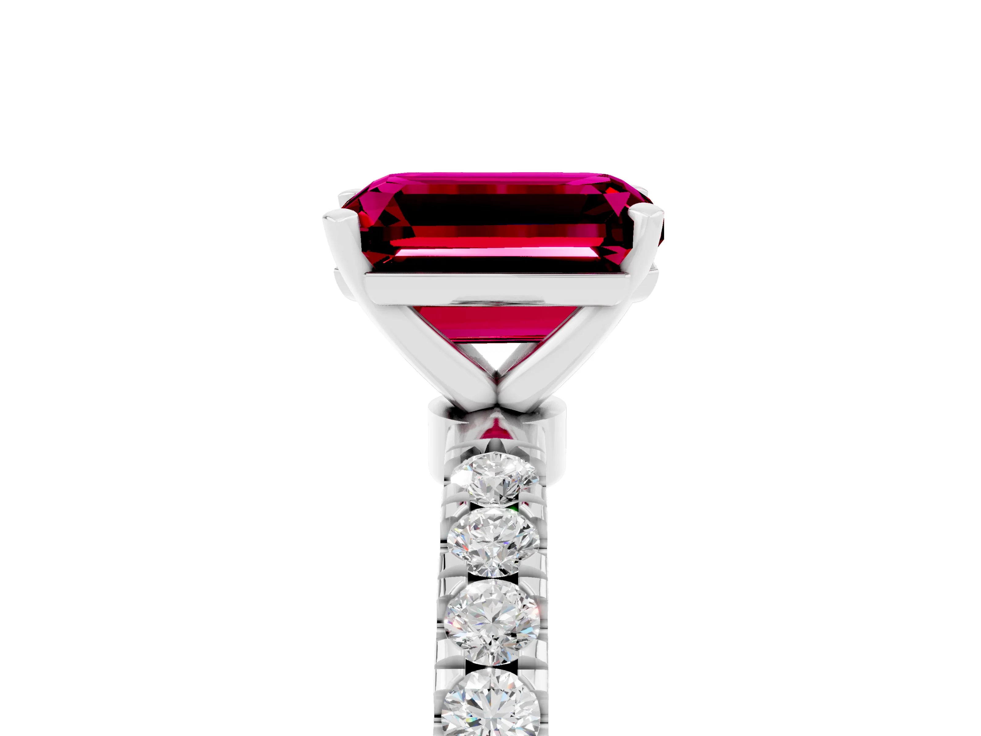 White gold Emerald Cut Garnet Solitaire Ring with Pavé Accents and Four-Prong Setting_5