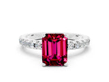 White gold Emerald Cut Garnet Solitaire Ring with Pavé Band and Four-Prong Setting_24