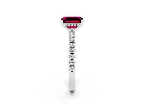 White gold Emerald Cut Garnet Solitaire Ring with Pavé Band and Four-Prong Setting_26
