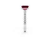 White gold Emerald Cut Garnet Solitaire Ring with Pavé Band and Four-Prong Setting_26