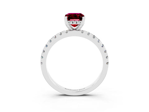 White gold Emerald Cut Garnet Solitaire Ring with Pavé Band and Four-Prong Setting_27