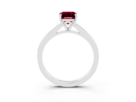 White gold Emerald Cut Garnet Solitaire Ring with Pavé Band and Prong Setting_27