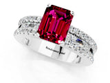 White gold Emerald Cut Garnet Solitaire Ring with Pavé and Channel Set Band_1