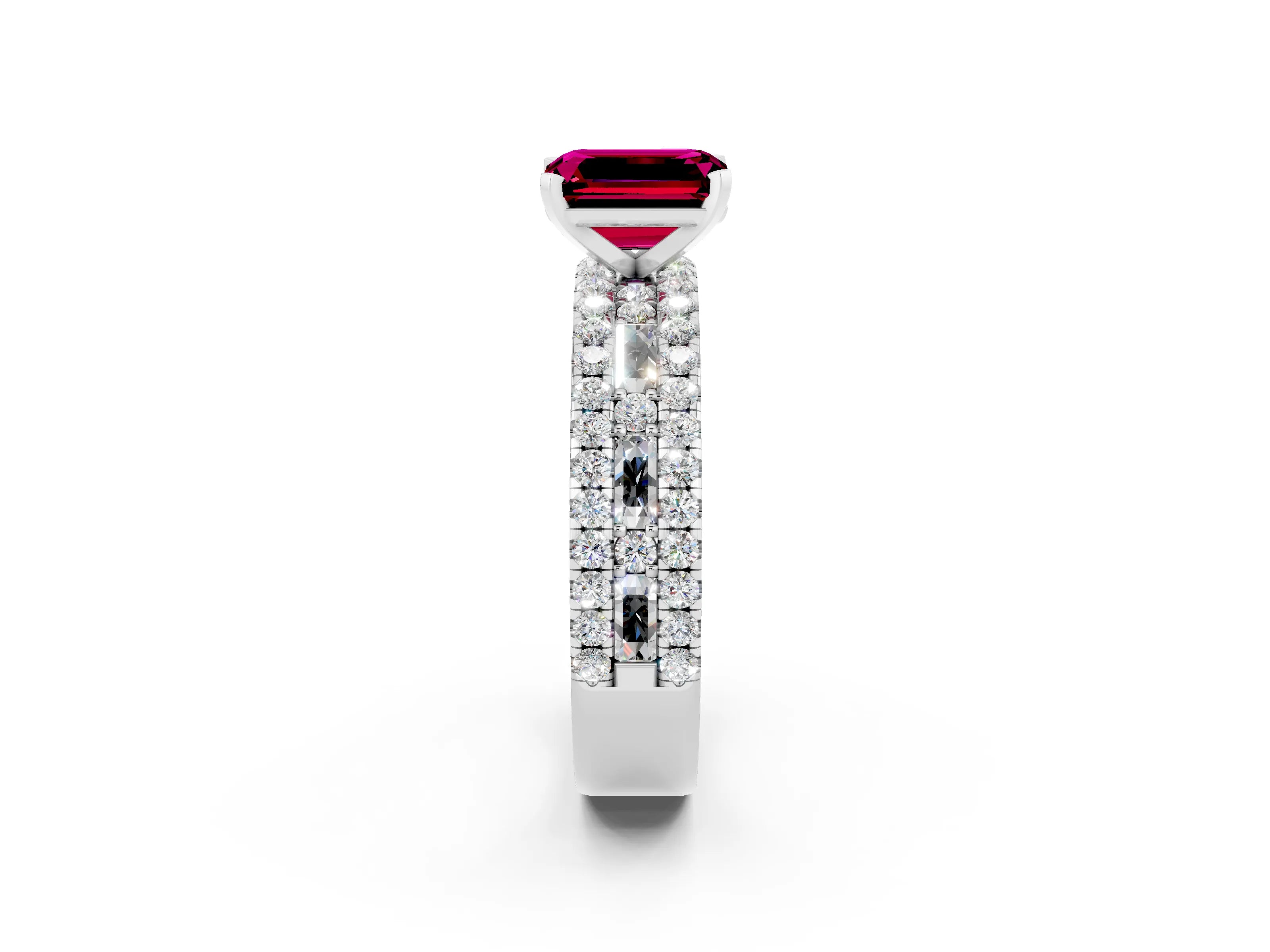 White gold Emerald Cut Garnet Solitaire Ring with Pavé and Channel Set Band_2