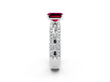 White gold Emerald Cut Garnet Solitaire Ring with Pavé and Channel Set Band_2