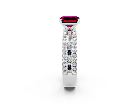 White gold Emerald Cut Garnet Solitaire Ring with Pavé and Channel Set Band_2