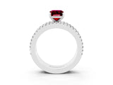 White gold Emerald Cut Garnet Solitaire Ring with Pavé and Channel Set Band_3