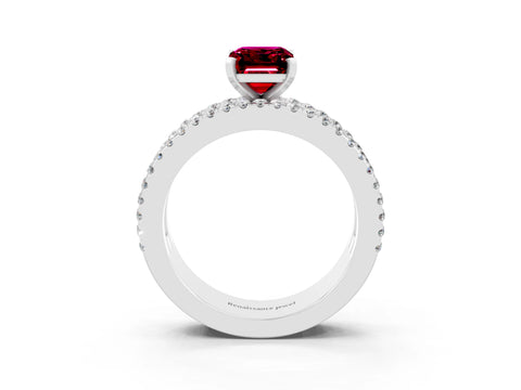 White gold Emerald Cut Garnet Solitaire Ring with Pavé and Channel Set Band_3