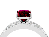 White gold Emerald Cut Garnet Solitaire Ring with Pavé and Channel Set Band_4